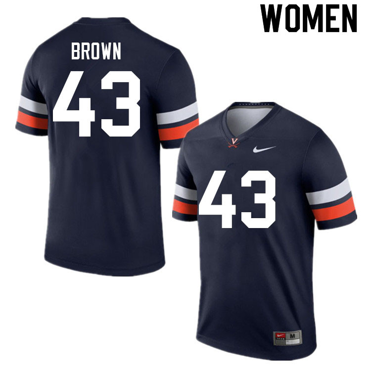 Women #43 Elliott Brown Virginia Cavaliers College Football Jerseys Sale-Navy